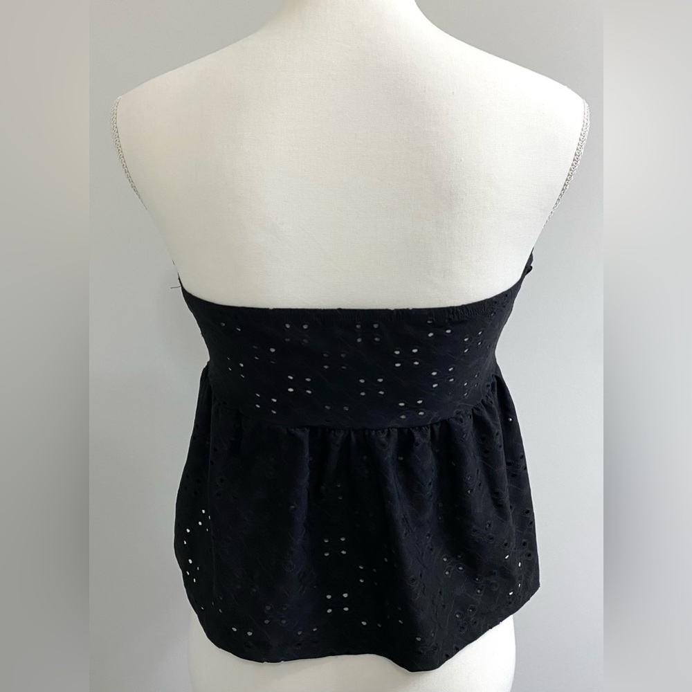 SHEIN Womens M Solid Black Eyelet Lace Strapless Crop Top Boho Y2K Minimalist - Picture 5 of 14